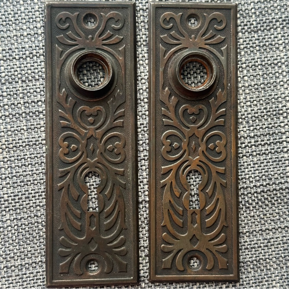 Vintage Antique Bronze Door Plate Set